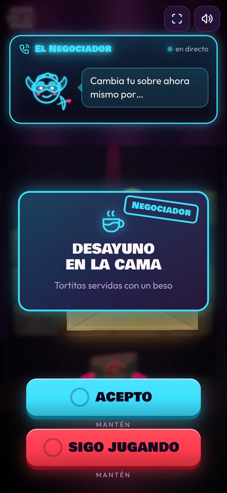 El Negociador llamando con una oferta durante el juego