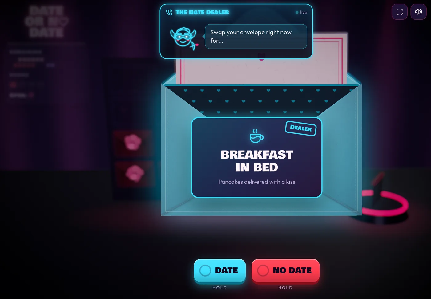 The Date Dealer's offer on a tablet: DATE or NO DATE